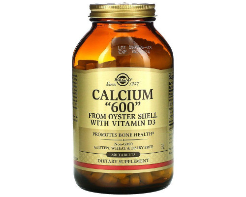 Кальцій з раковин устриць, Calcium "600", Solgar, з вітаміном D3, 240 таблеток