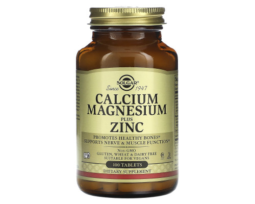 Кальцій, магній, цинк, Calcium Magnesium Plus Zinc, Solgar, 100 таблеток