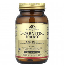 Карнітин (L-Carnitine), Solgar, вільна форма, 500 мг, 60 таблеток