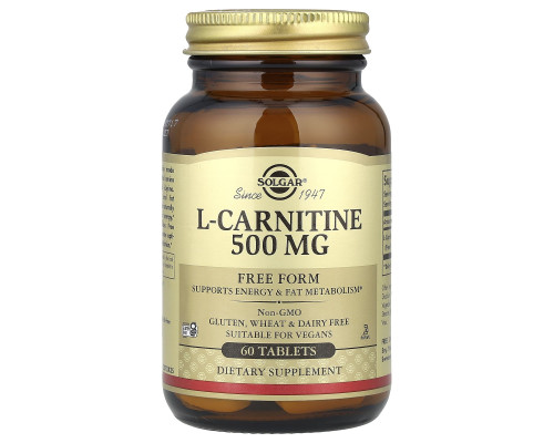 Карнітин (L-Carnitine), Solgar, вільна форма, 500 мг, 60 таблеток