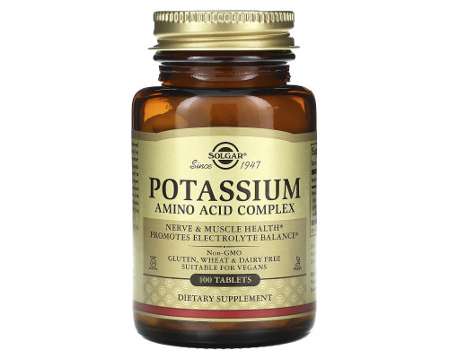 Калій, Potassium, Solgar, амінокислотний комплекс, 100 таблеток