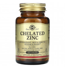 Хелат цинку, Chelated Zinc, Solgar, 100 таблеток