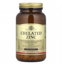 Хелат цинку, Chelated Zinc, Solgar, 250 таблеток