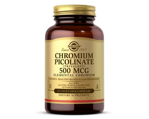 Хром піколінат, Chromium Picolinate, Solgar, 500 мкг, 60 вегетаріанських капсул