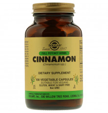 Екстракт кориці, Cinnamon, Solgar, Full Potency Herbs, 100 вегетаріанських капсул