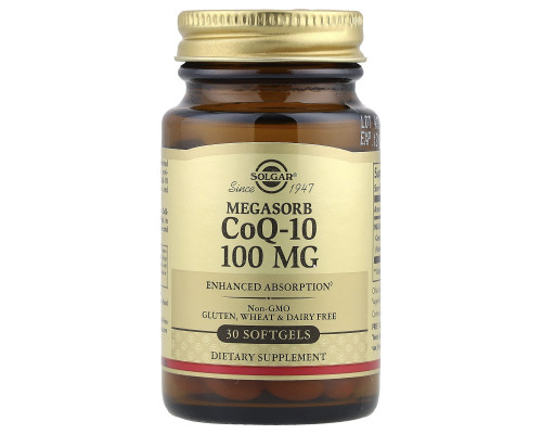 Коензим Q-10, Megasorb CoQ-10, Solgar, 100 мг, 30 гелевих капсул
