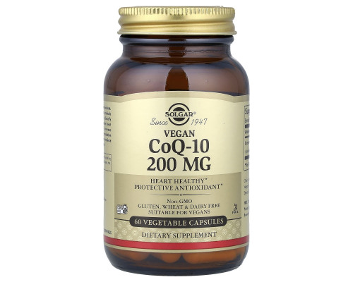 Коензим Q10, Vegan CoQ-10, Solgar, 200 мг, 60 вегетаріанських капсул