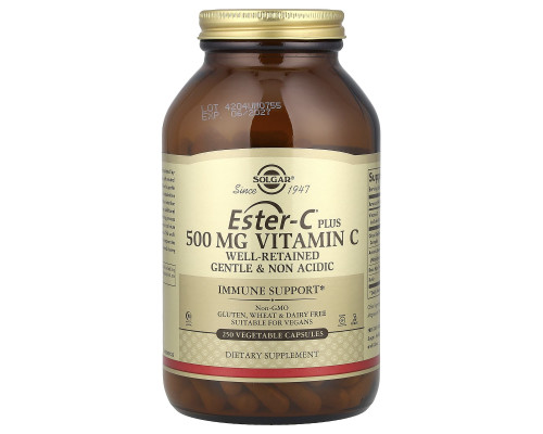 Вітамін С плюс, Ester-C, Plus Vitamin C, Solgar, 500 мг, 250 рослинних капсул