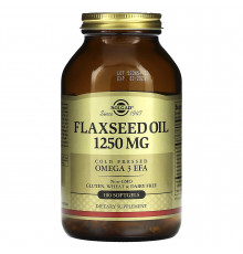Лляна олія, Flaxseed Oil, Solgar, 1250 мкг, 100 гелевих капсул
