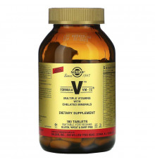 Мультивітаміни та хелатні мінерали, Formula V, VM-75, Solgar, 180 таблеток