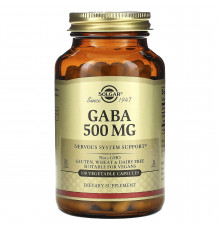 ГАМК, Гамма-аміномасляна кислота (GABA), Solgar, 500 мг, 100 капсул