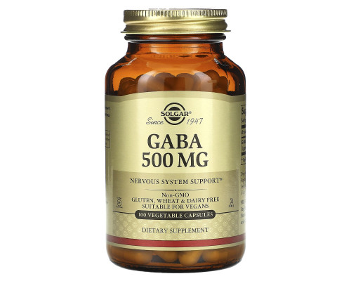 ГАМК, Гамма-аміномасляна кислота (GABA), Solgar, 500 мг, 100 капсул