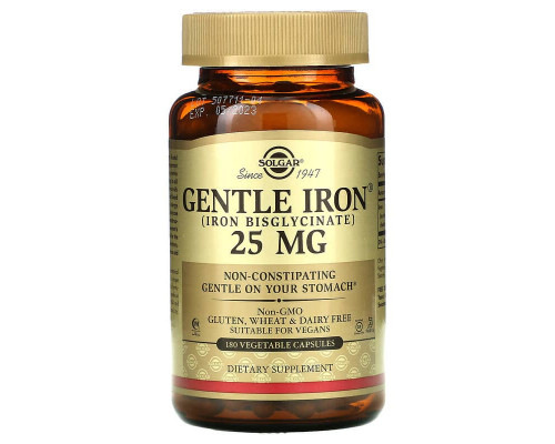 Залізо, Gentle Iron, Solgar, 25 мг, 180 вегетаріанських капсул