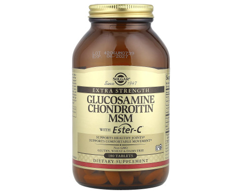 Глюкозамін, хондроїтин, метилсульфонілметан з Естер-C, Glucosamine Chondroitin MSM With Ester-C Solgar, 180 таблеток
