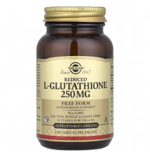 Глутатіон, L-Glutathione, Solgar, знижений, 250 мг, 60 рослинних капсул