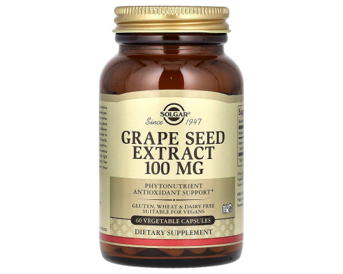 Екстракт виноградних кісточок, Grape Seed, Solgar, 100 мг, 60 вегетаріанських капсул