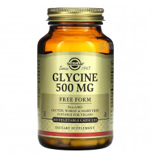 Гліцин, Glycine, Solgar, 500 мг, 100 рослинних капсул