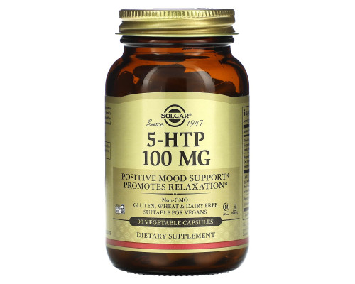 5-НТР, 5-гідрокси L-триптофан, 5-HTP, Solgar, 100 мг, 90 вегетаріанських капсул
