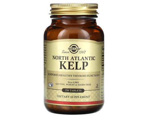 Ламінарія йод, Kelp, Solgar, північно-атлантична, 250 таблеток