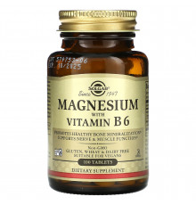Магній з вітаміном В-6, Magnesium with Vitamin B6, Solgar, 100 таблеток