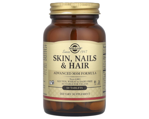 Вітаміни для волосся, шкіри і нігтів, Skin, Nails & Hair, Solgar, покращена формула МСМ, 60 таблеток