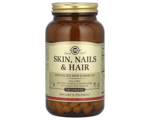 Вітаміни для волосся, шкіри і нігтів, Skin, Nails, Hair, Solgar, покращена формула МСМ, 120 таблеток