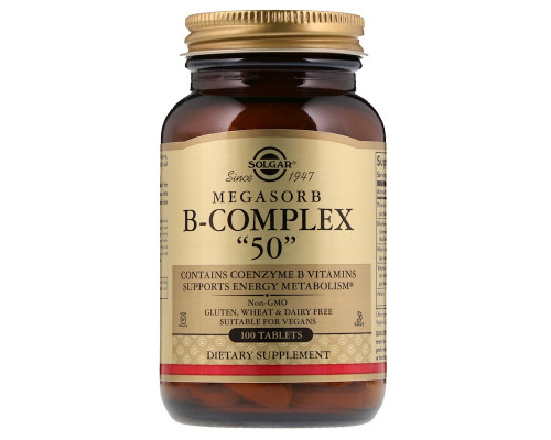 Вітаміни групи В-50, Megasorb B-Complex, Solgar, комплекс, 100 таблеток
