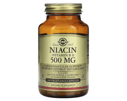 Ніацин (вітамін B3), Niacin (Vitamin B3), Solgar, 500 мг, 100 вегетаріанських капсул