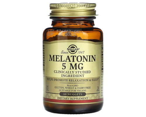 Мелатонін, Melatonin, Solgar, 5 мг, 60 таблеток для розжовування