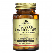 Фолат, Folate, Solgar, фолієва кислота у формі метилфолату, 666 мкг ДФЕ, 100 таблеток