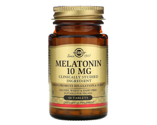 Мелатонін, Melatonin, Solgar, 10 мг, 60 таблеток