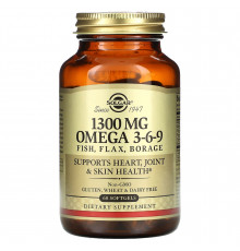 Омега 3-6-9, Omega 3-6-9, Solgar, 1300 мг, 60 гелевих капсул