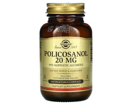 Полікозанол (Policosanol), Solgar, 20 мг, 100 вегетаріанських капсул