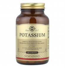Калій, Potassium, Solgar, 99 мг, 100 таблеток