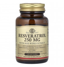 Ресвератрол (Resveratrol), Solgar, 250 мг, 30 капсул