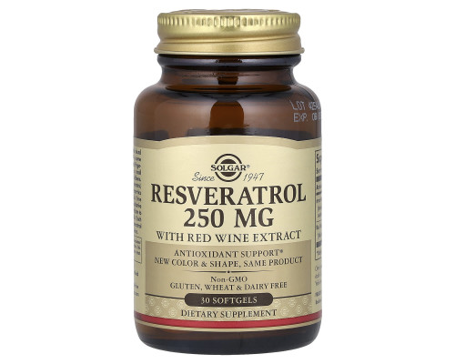 Ресвератрол (Resveratrol), Solgar, 250 мг, 30 капсул