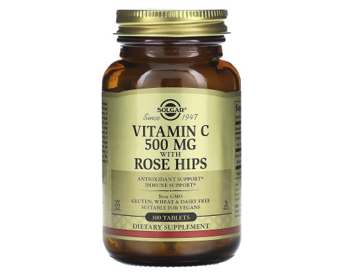 Вітамін С із шипшиною, Vitamin C, Solgar, 500 мг, 100 таблеток