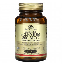 Селен, Selenium, Solgar, без дріжджів, 200 мкг, 100 таблеток