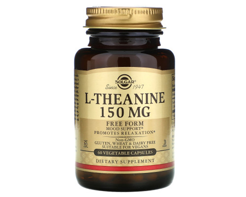 Теанін, L-Theanine, Solgar, вільна форма, 150 мг, 60 вегетаріанських капсул