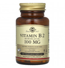 Рибофлавін (вітамін В2), Vitamin B2, Solgar, 100 мг, 100 вегетаріанських капсул