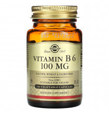 Витамин В6, Vitamin B6, Solgar, 100 мг, 100 вегетарианских капсул