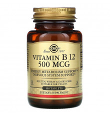 Вітамін В12 (ціанокобаламін), Vitamin B12, Solgar, 500 мкг, 100 таблеток