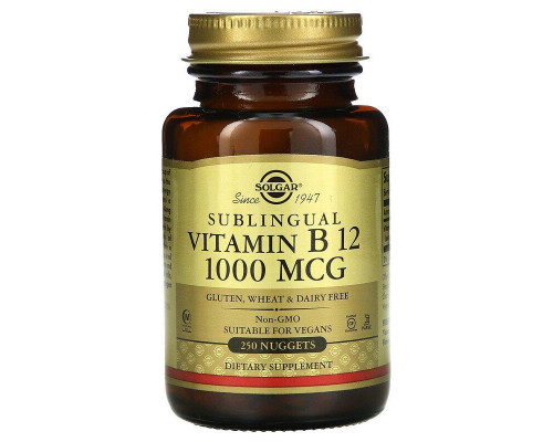 Вітамін В12 (ціанокобаламін), Vitamin B12, Solgar, сублінгвальний 1000 мкг, 250 таблеток