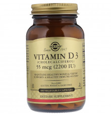 Вітамін D3 (холекальциферол), Vitamin D3, Solgar, 55 мкг (2200 МО), 100 вегетаріанських капсул
