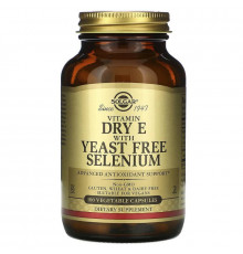 Вітамін Е сухий, Vitamin E, Solgar, із селеном без дріжджів, 100 вегетаріанських капсул