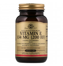 Вітамін Е, Vitamin E, Solgar, натуральний, 134 мг (200 МО), 100 гелевих капсул