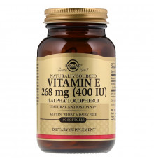 Вітамін Е (d-альфа-токоферол), Vitamin E, Solgar, натуральний, 268 мг (400 МО), 100 гелевих капсул