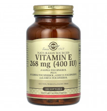 Вітамін Е, Naturally Sourced Vitamin E, Solgar, натуральний, 268 мг (400 МО), 100 гелевих капсул