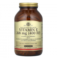 Вітамін Е, d-альфа-токоферол плюс d-гама-токоферол, d-дельта-токоферол та d-бета-токоферол, Vitamin E, Solgar, натуральний, 268 мг (400 МО), 250 гелевих капсул