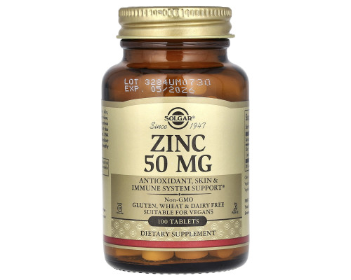 Глюконат цинку, Zinc, Solgar, 50 мг, 100 таблеток